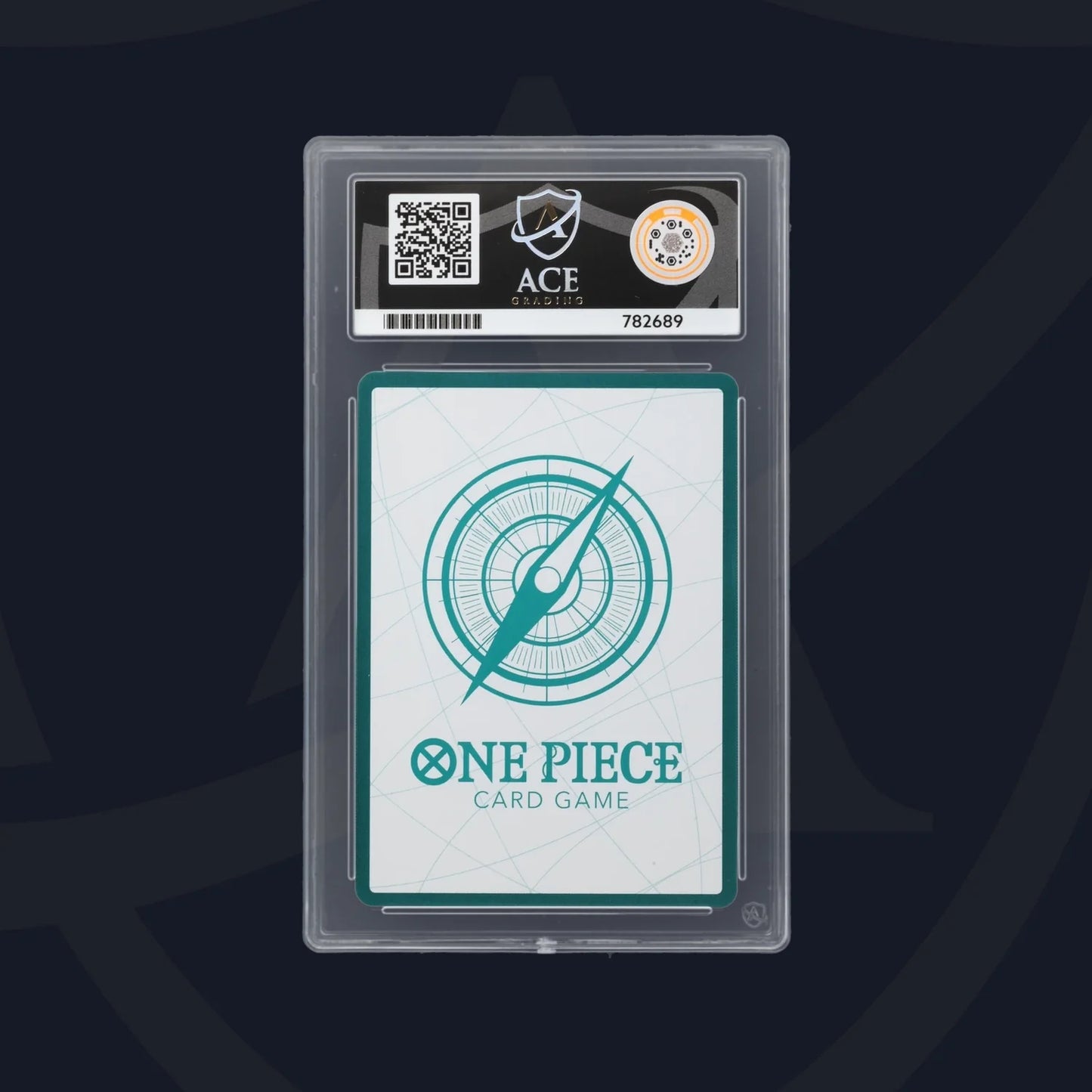 One Piece Card Game white teal compass promo card in ACE graded slab